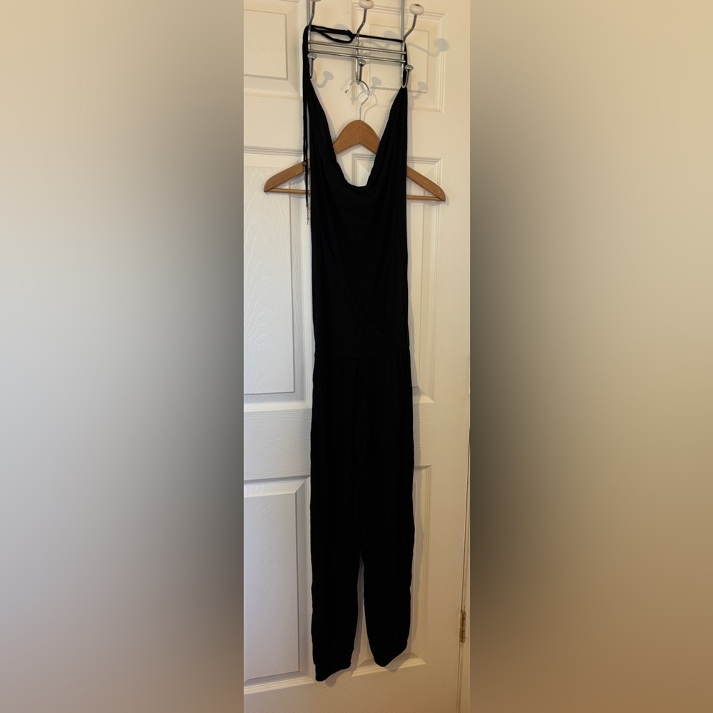 Super Cute Black Romper With Beaded Waist Tye And Open‎ Back Size S/M